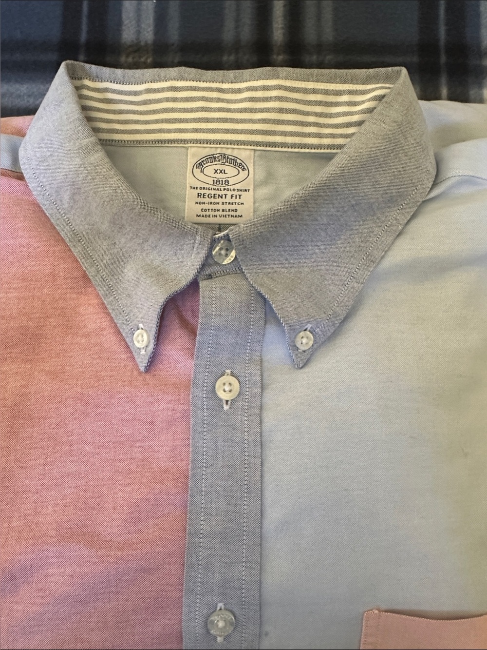 Brooks Brothers Regent Fit Colorblock Pink Gray Light Blue Men’s Shirt Size XXL